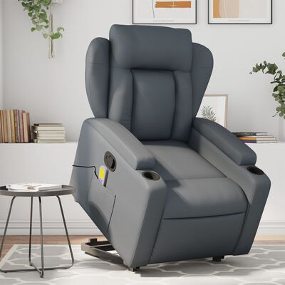 vidaXL Stand up Massage Recliner Chair Gray Faux Leather