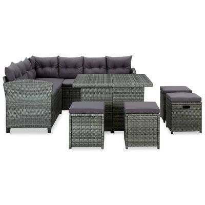 vidaXL 6 Piece Patio Lounge Set with Cushions Poly Rattan Gray