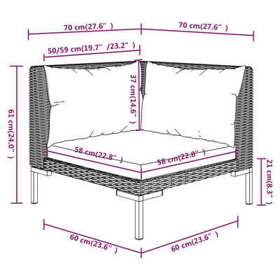 vidaXL 12 Piece Patio Lounge Set with Cushions Poly Rattan Dark Gray