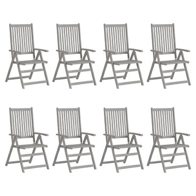 vidaXL Patio Reclining Chairs with Cushions 8 pcs Gray Acacia Wood