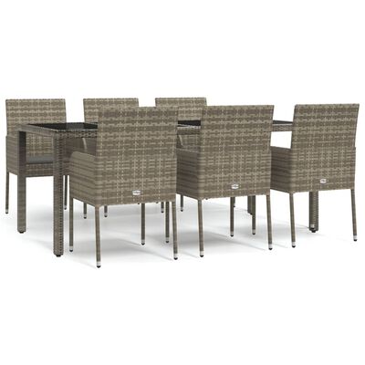 vidaXL 7 Piece Patio Dining Set with Cushions Gray Poly Rattan