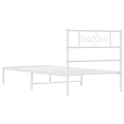 vidaXL Metal Bed Frame without Mattress with Headboard White 39.4"x78.7"