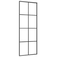 vidaXL Sliding Door Black 29.9"x80.7" ESG Glass and Aluminum