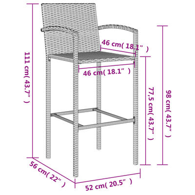 vidaXL 7 Piece Patio Bar Set Gray Poly Rattan