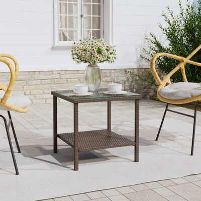 vidaXL Side Table Brown 17.7"x17.7"x17.7" Poly Rattan and Tempered Glass