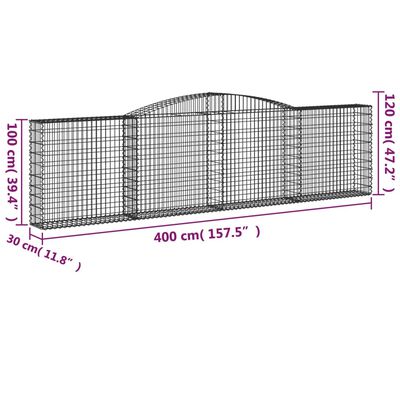 vidaXL Arched Gabion Baskets 2 pcs 157.5"x11.8"x39.4"/47.2" Galvanized Iron