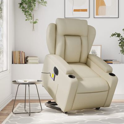 vidaXL Electric Stand up Massage Recliner Chair Cream Faux Leather