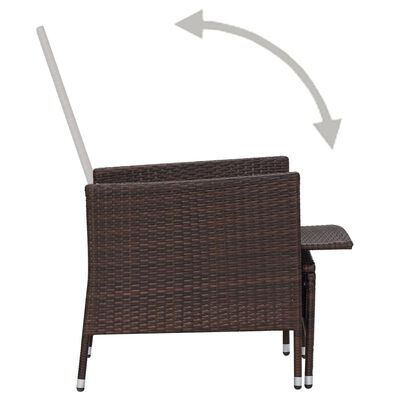 vidaXL 3 Piece Patio Lounge Set with Cushions Poly Rattan Brown