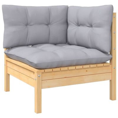 vidaXL 2-Seater Patio Sofa with Gray Cushions Solid Pinewood