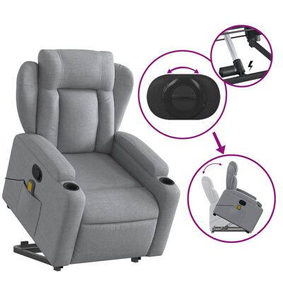 vidaXL Stand up Massage Recliner Chair Light Gray Fabric