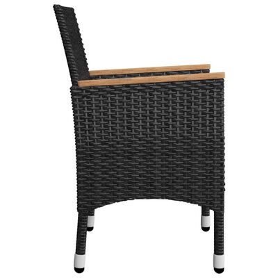 vidaXL 3 Piece Bistro Set Poly Rattan and Acacia Wood Black