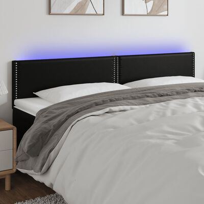 vidaXL LED Headboard Black 63"x2"x30.7"/34.6" Faux Leather