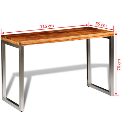 vidaXL Solid Wood Dining Table Office Desk with Steel Leg