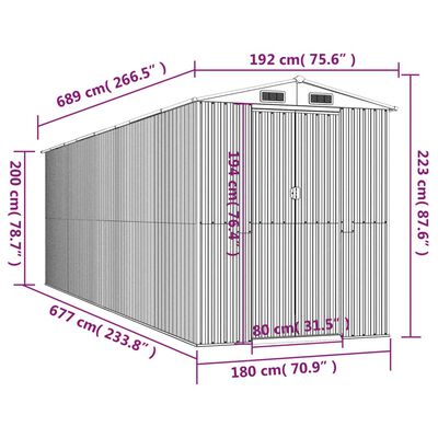 vidaXL Garden Shed Anthracite 75.6"x271.3"x87.8" Galvanized Steel