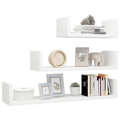 vidaXL Wall Display Shelf 3 pcs High Gloss White Engineered Wood