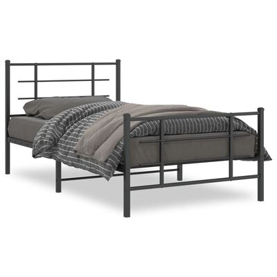 vidaXL Metal Bed Frame without Mattress with Footboard Black 39.4"x78.7"