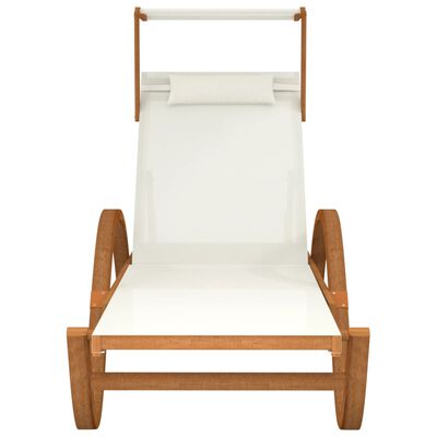 vidaXL Sun Lounger with Canopy White Textilene and Solid Wood Poplar