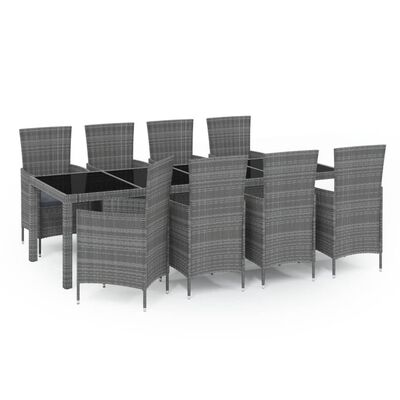 vidaXL 9 Piece Patio Dining Set with Cushions Poly Rattan Gray