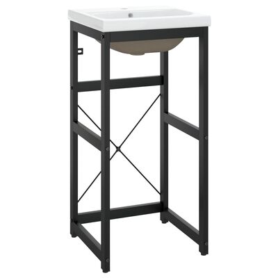 vidaXL Bathroom Washbasin Frame with Built-in Basin Black Iron