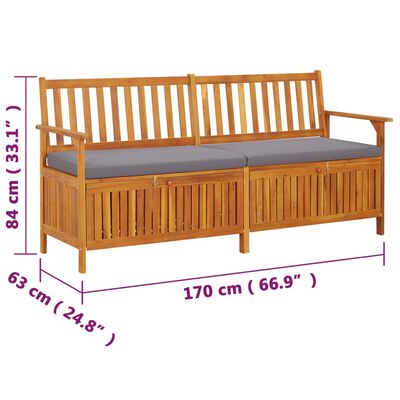 vidaXL Storage Bench with Cushion 66.9" Solid Wood Acacia