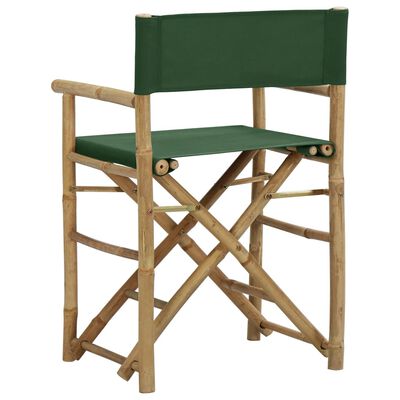 vidaXL Folding Director's Chairs 2 pcs Green Bamboo and Fabric