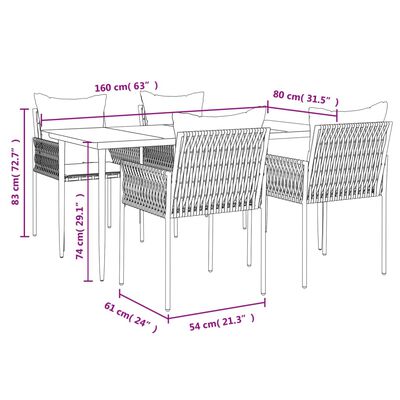 vidaXL 5 Piece Patio Dining Set with Cushions Poly Rattan and Steel