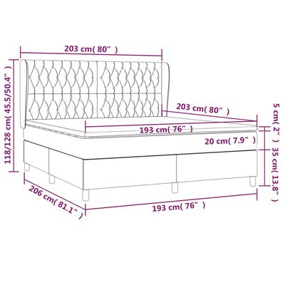 vidaXL Box Spring Bed with Mattress Dark Gray King Fabric