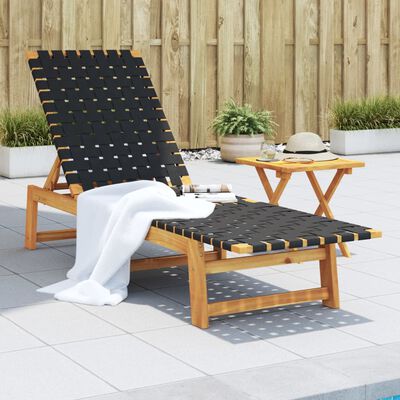 vidaXL Sun Lounger Black Solid Wood Acacia and Fabric