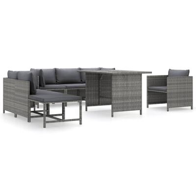 vidaXL 8 Piece Patio Lounge Set with Cushions Poly Rattan Gray