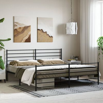 vidaXL Metal Bed Frame with Headboard and Footboard Black 76"x79.9" King