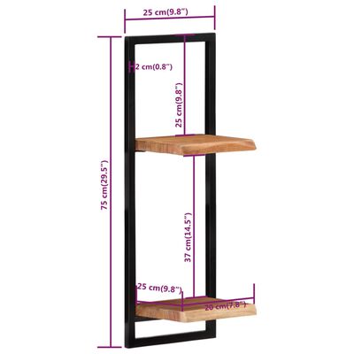 vidaXL Wall Shelves 2 pcs 9.8"x9.8"x29.5" Solid Wood Acacia and Steel