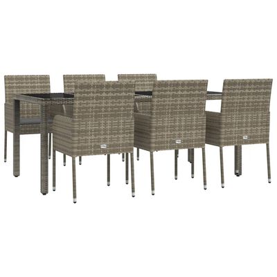 vidaXL 7 Piece Patio Dining Set with Cushions Gray Poly Rattan