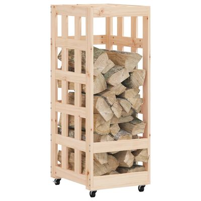 vidaXL Log Holder with Wheels 15.7"x19.3"x43.3" Solid Wood Pine