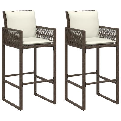 vidaXL Patio Bar Stools with Cushions 2 pcs Brown Poly Rattan