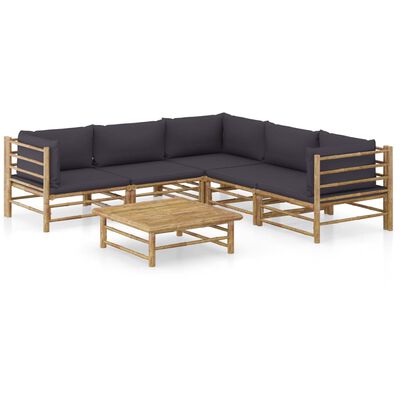 vidaXL 6 Piece Patio Lounge Set with Dark Gray Cushions Bamboo