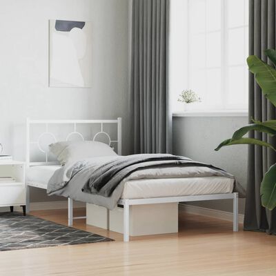 vidaXL Metal Bed Frame without Mattress with Headboard White 39.4"x78.7"