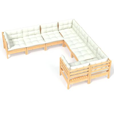 vidaXL 8 Piece Patio Lounge Set with Cream Cushions Solid Pinewood