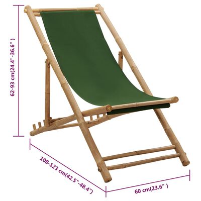 vidaXL Deck Chair Bamboo and Canvas Green