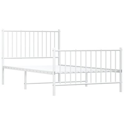 vidaXL Metal Bed Frame without Mattress with Footboard White 39.4"x74.8"