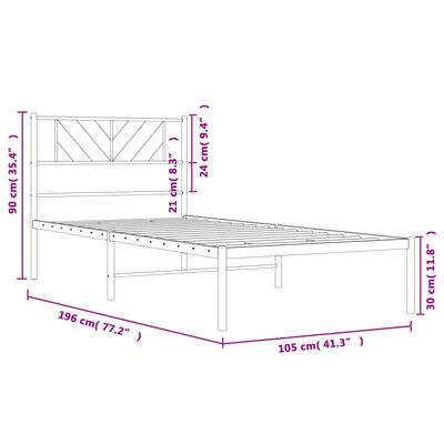 vidaXL Metal Bed Frame without Mattress with Headboard White 39.4"x74.8"