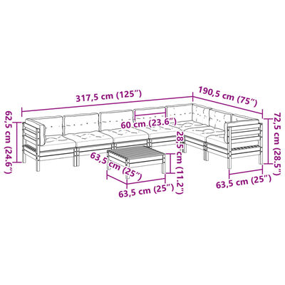 vidaXL 8 Piece Patio Sofa Set with Cushions Wax Brown Solid Wood Pine