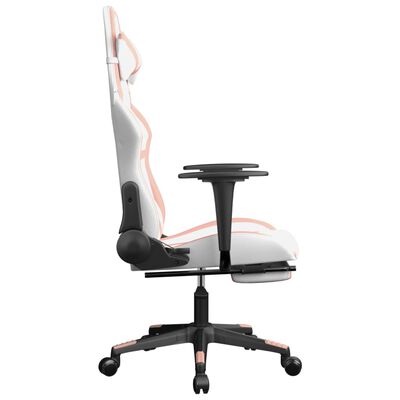 vidaXL Massage Gaming Chair with Footrest White&Pink Faux Leather