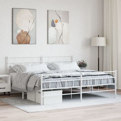 vidaXL Metal Bed Frame without Mattress with Footboard White 76"x79.9"