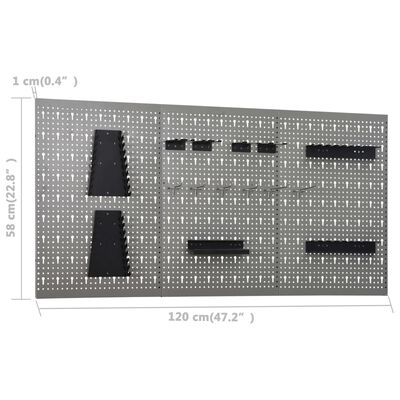 vidaXL Wall-mounted Peg Boards 3 pcs 15.7"x22.8" Steel