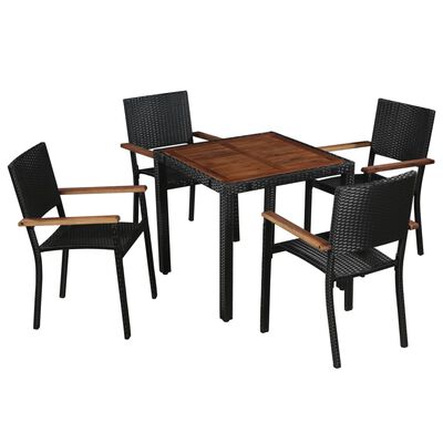 vidaXL 5 Piece Patio Dining Set Poly Rattan and Acacia Wood Black