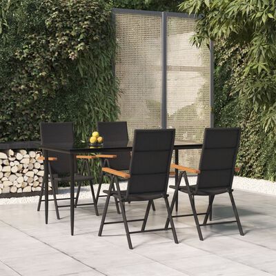 vidaXL 5 Piece Patio Dining Set Black and Brown Poly Rattan