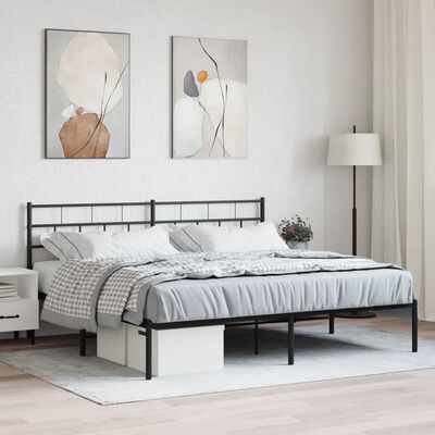 vidaXL Metal Bed Frame without Mattress with Headboard Black 72"x83.9"