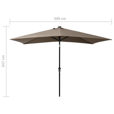 vidaXL Garden Parasol with LEDs and Steel Pole Taupe 6.6'x9.8'