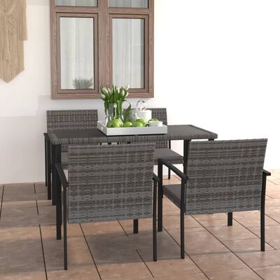 vidaXL 5 Piece Patio Dining Set Poly Rattan Gray