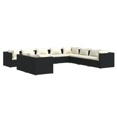 vidaXL 10 Piece Patio Lounge Set with Cushions Black Poly Rattan